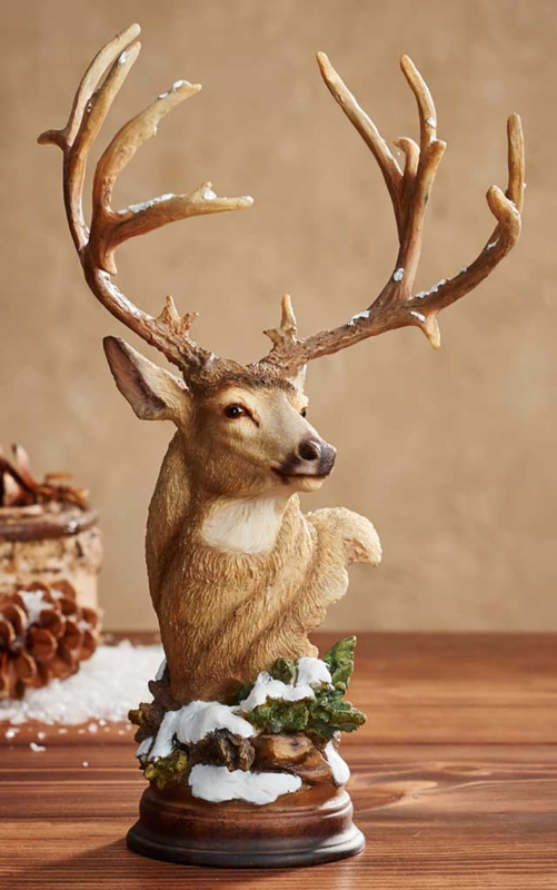 Sculpture Realistic Mule Deer Snow Covered Antlers Lodge Style Decor Porch