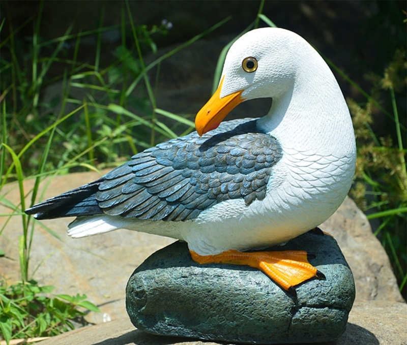 Sculpture Realistic Seagull Piling Base Rope Wrap Weathered Decor