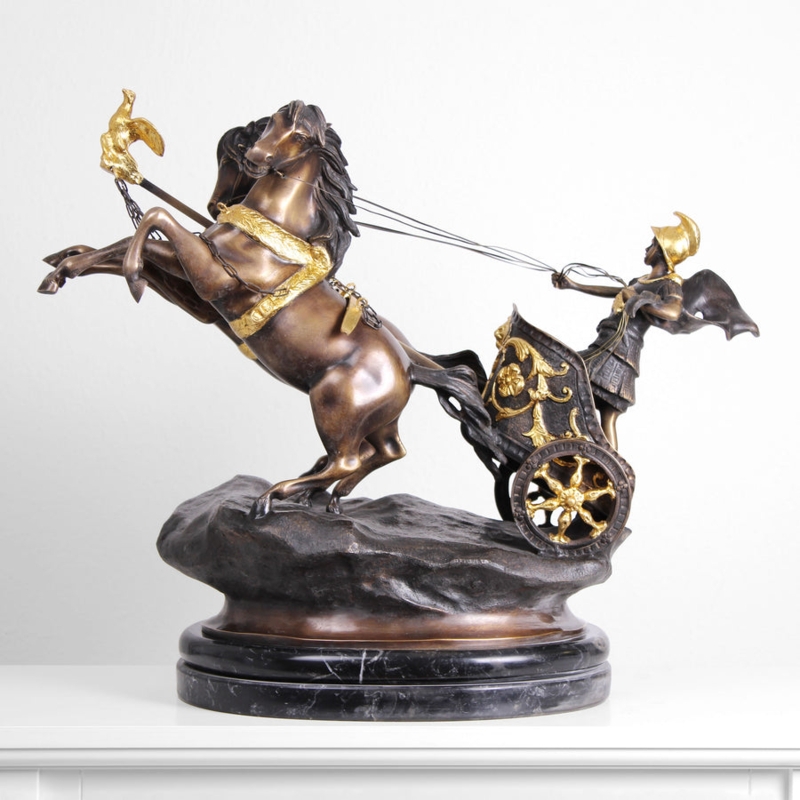 Sculpture Roman Chariot Theme Neoclassical Stone Base Decor