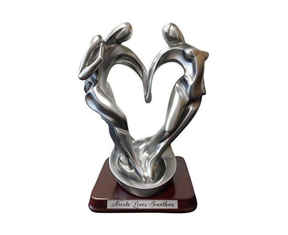Sculpture Romantic Heart Motif Bronze Finish Textured Abstract Figures