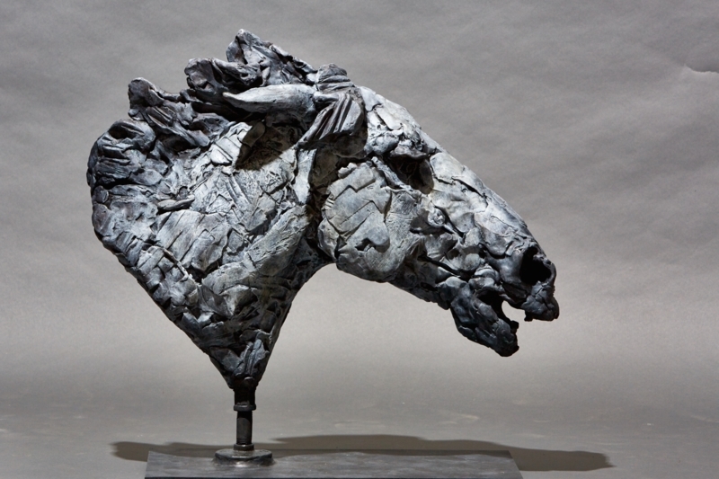 Sculpture: Rough Cast Texture, Dynamic Pose, Contemporary Horse Sculpture
