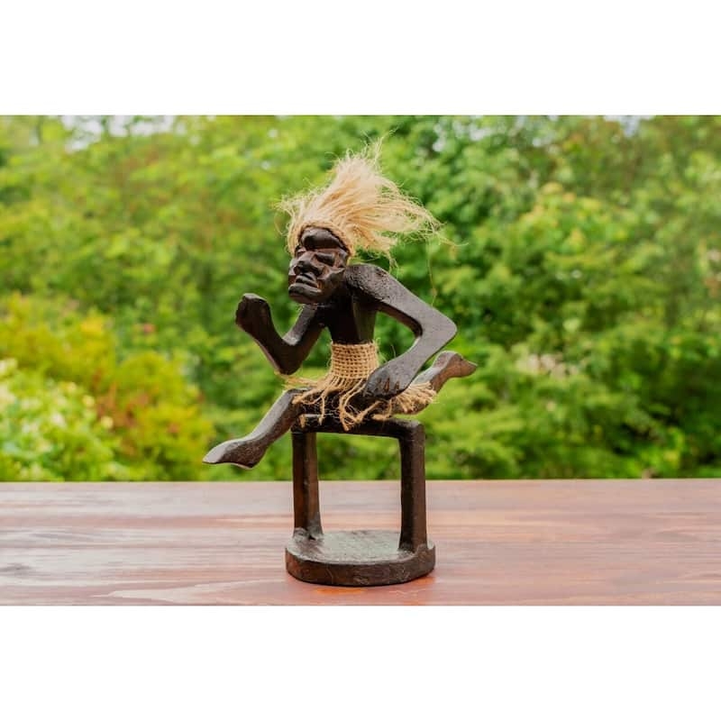 Sculpture Rustic Wood Hurdler Pose Tribal Carving Satin Finish