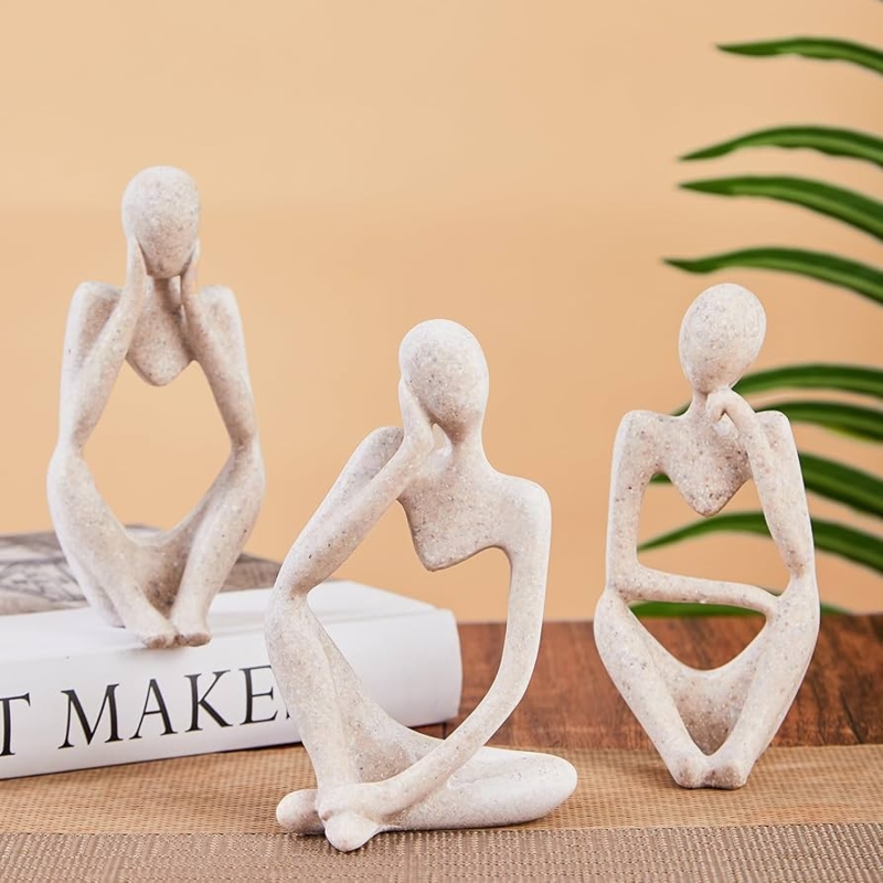 Sculpture Set of Three Sandstone Texture Abstract Thinker