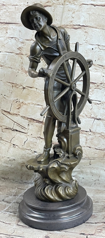Sculpture Ship Captain Burnished Bronze Ships Wheel Traditional