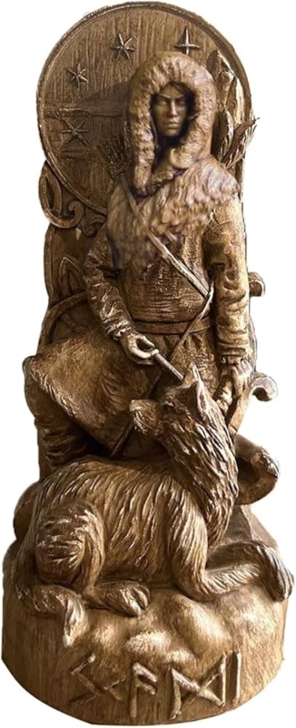 Sculpture, Skadi Goddess Depiction with Wolf, Scandinavian Statue