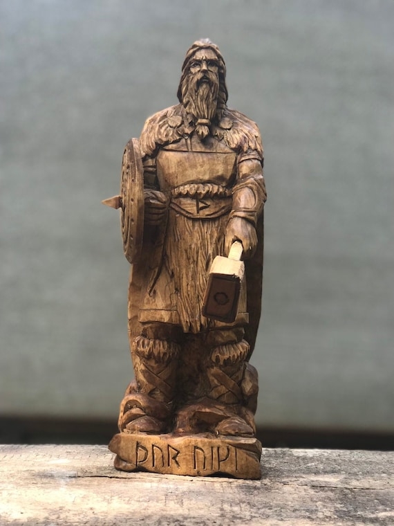 Sculpture Statue with Chiseled Planes, Nordic God Wooden Decor