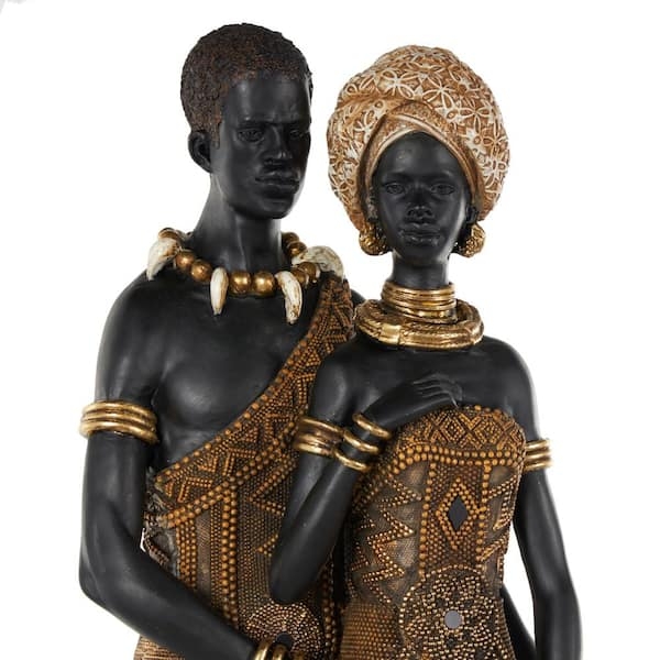 Sculpture: Tall Slim Form Family Subject with Gold Jewelry Accents.