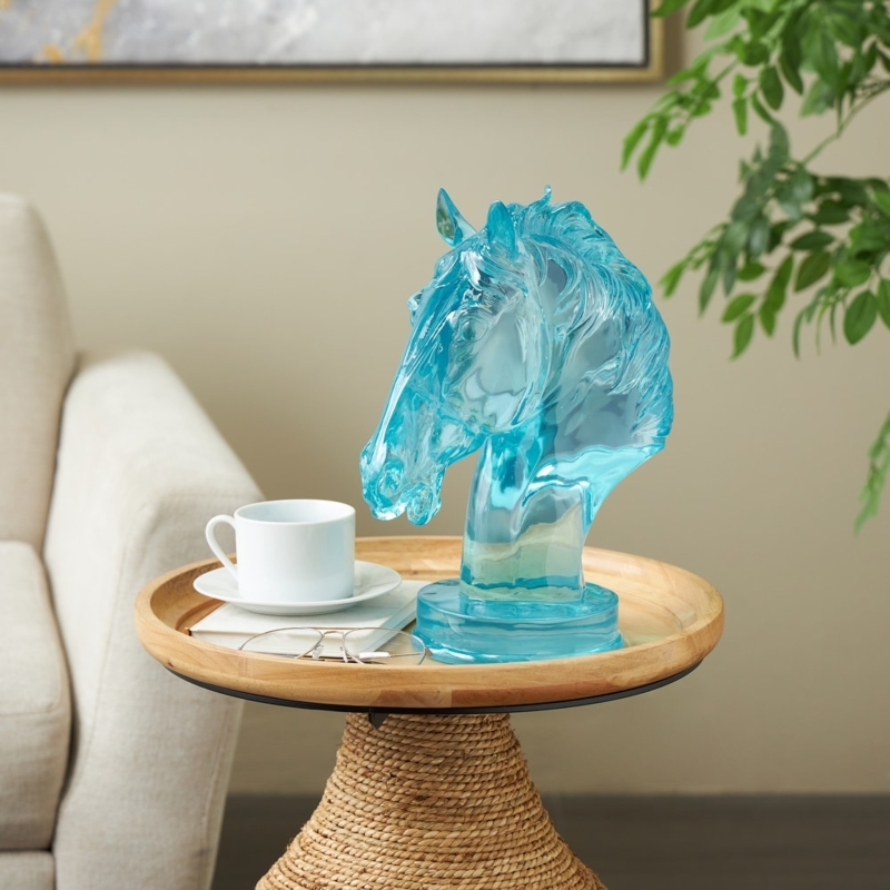 Sculpture Teal Color Glossy Finish Horse Form Modern Equine Decor