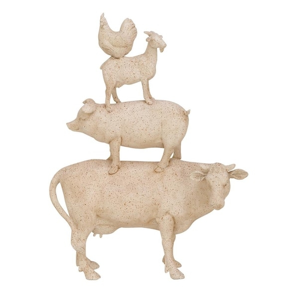 Sculpture Textured White Stacked Farm Animals Rustic Accent
