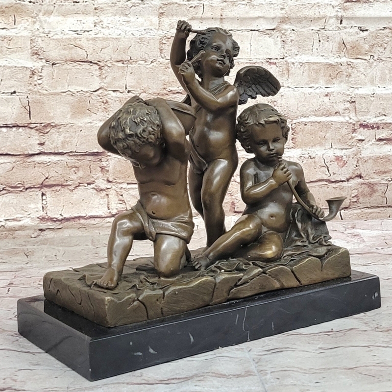 Sculpture Three Cherubim Grouping on Polished Marble Base