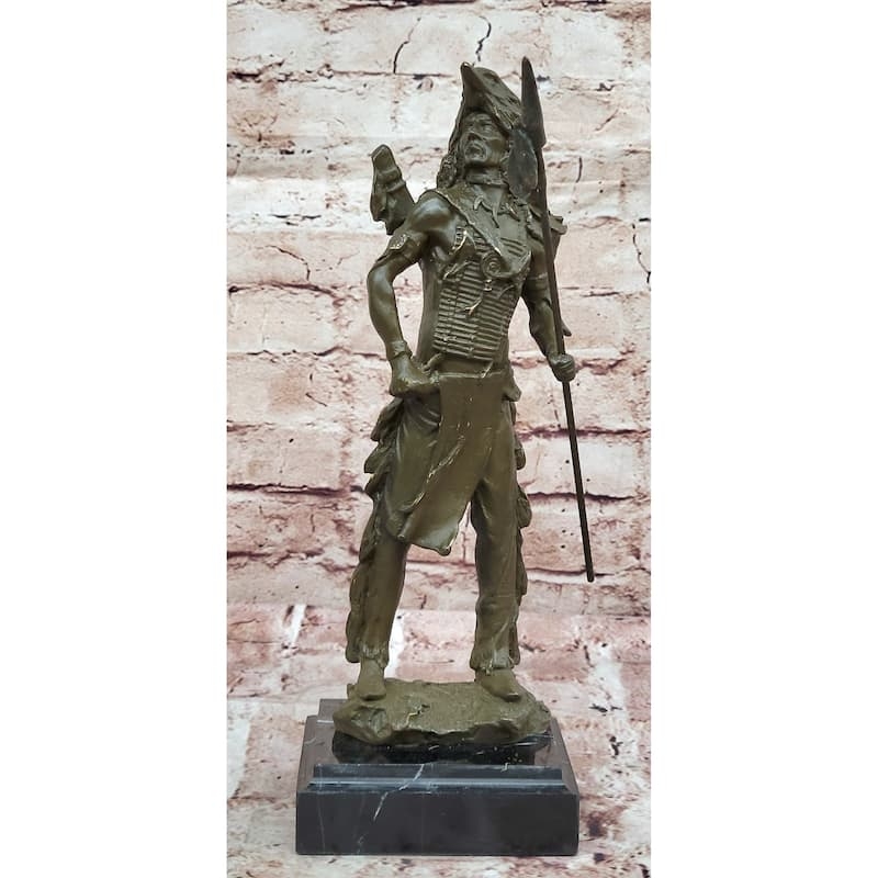 Sculpture Warrior On Horseback Antique Bronze Finish Western Art