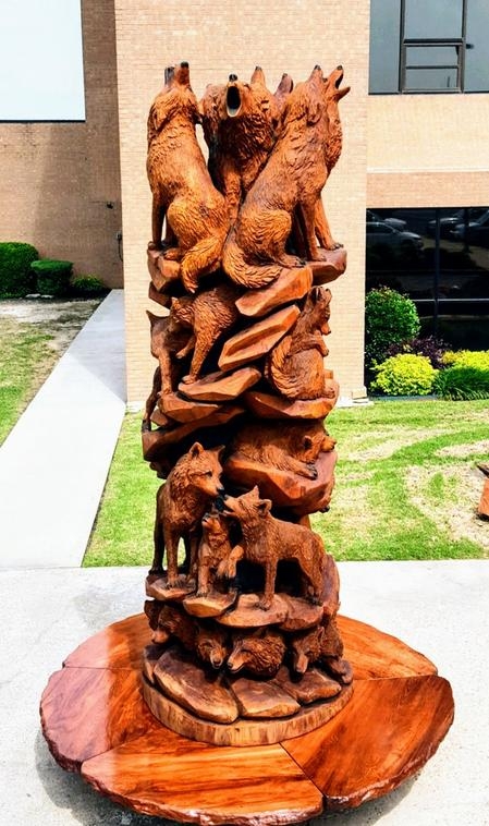 Sculpture, Weathered Wood Table Art, Twisted Form on Pedestal Base.