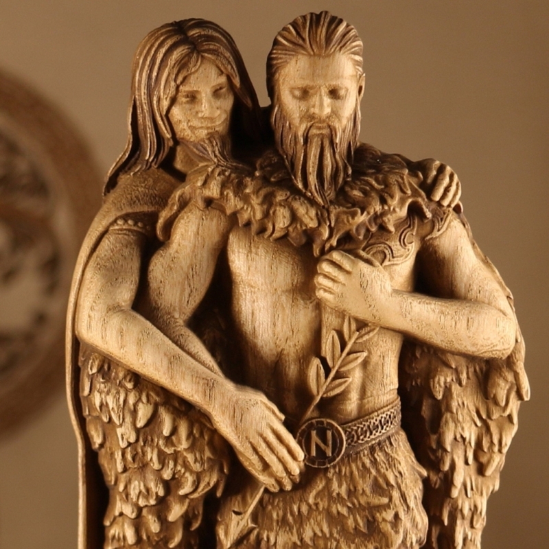 Sculpture with Hand Carved Detail, Rustic Viking Garden Decor