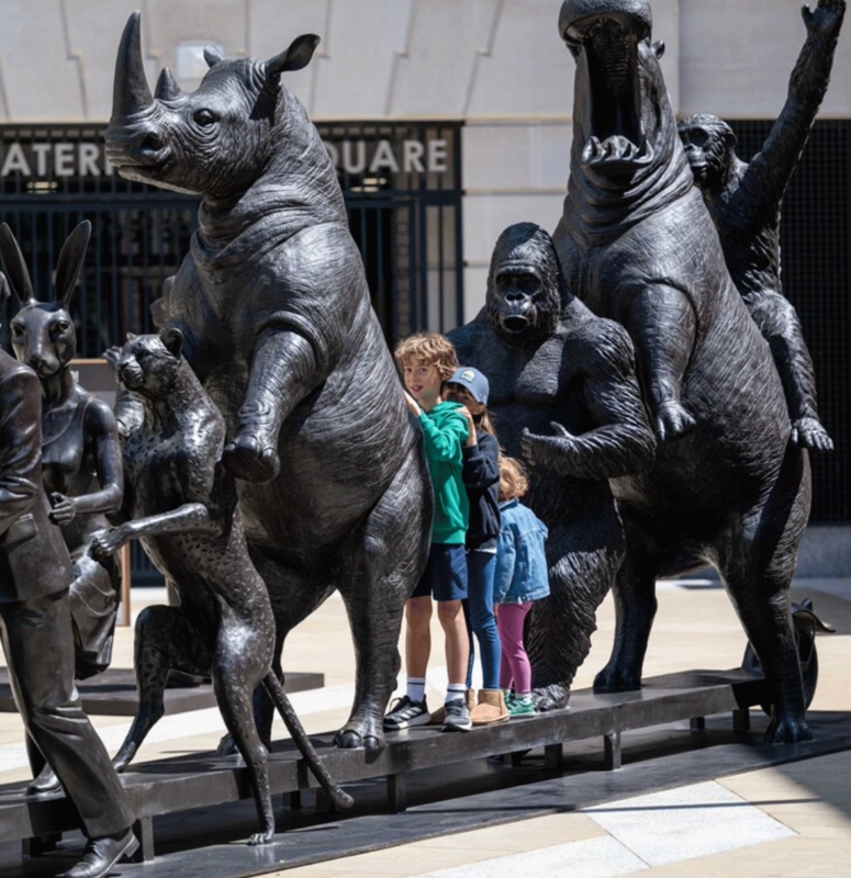 Sculpture with Scooter Base: Whimsical Animal Garden Sculpture