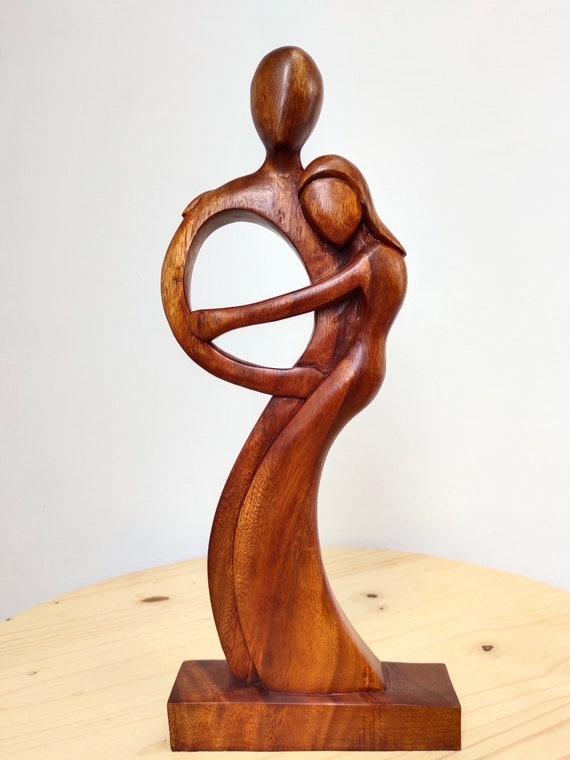 Sculpture Wood Abstract Interlocking Silhouette Organic Modern Satin