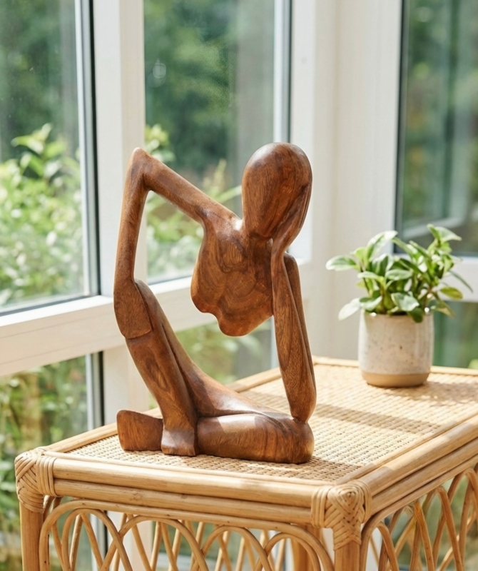 Sculpture Wood Abstract Seated Silhouette Modern Satin Finish