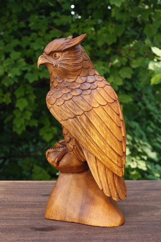 Sculpture Wood Owl Geometric Texture Hand Carved Rustic Matte