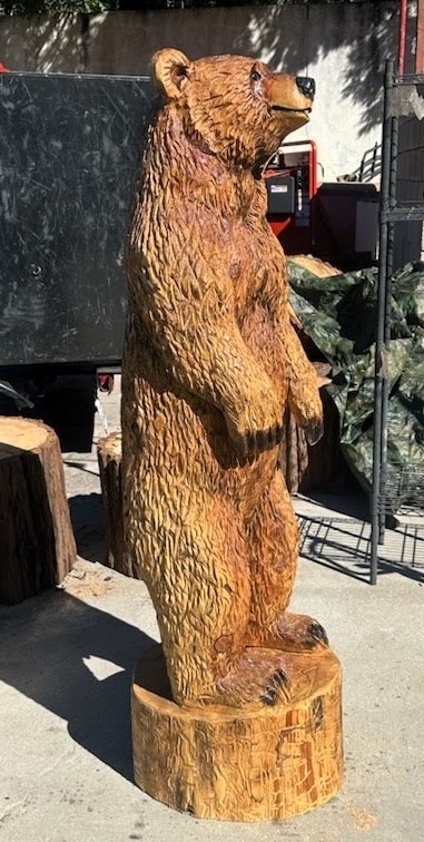 Sculpture Wood Toned Chainsaw Carving Stump Base Artisanal Hand Carved