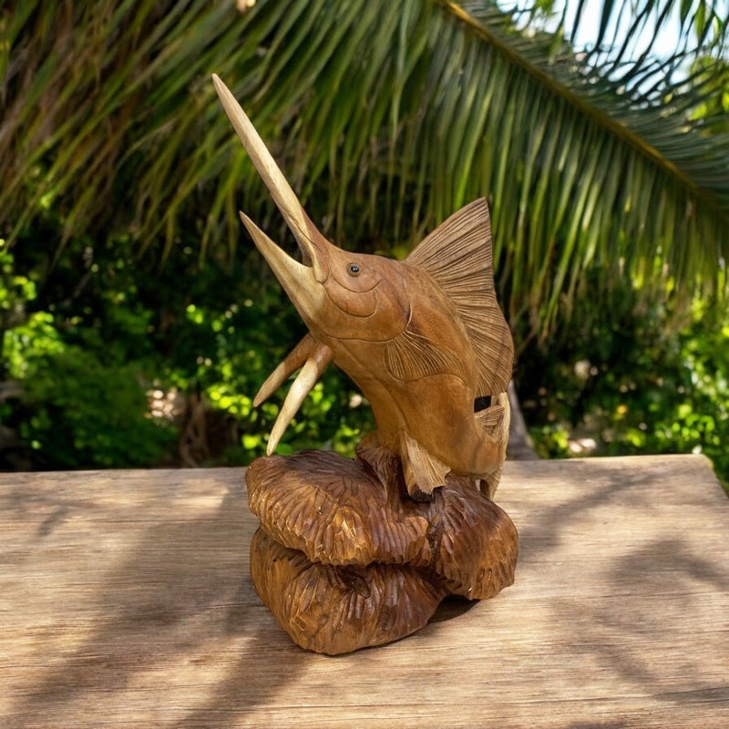 Sculpture Wood Toned Sea Life Carving Satin Finish Display Base