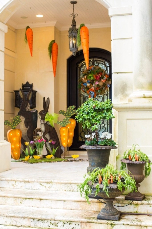 Seasonal Holiday Display with Oversized Easter Eggs, Bicycle Planter