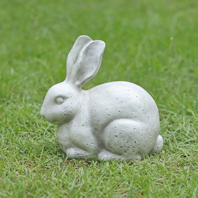 Seated Bunny Garden Statue Off White Weathered Finish Decor