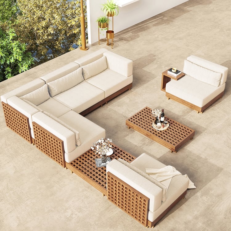 Sectional Sofa Teak Frame Modular L Shaped Low Profile