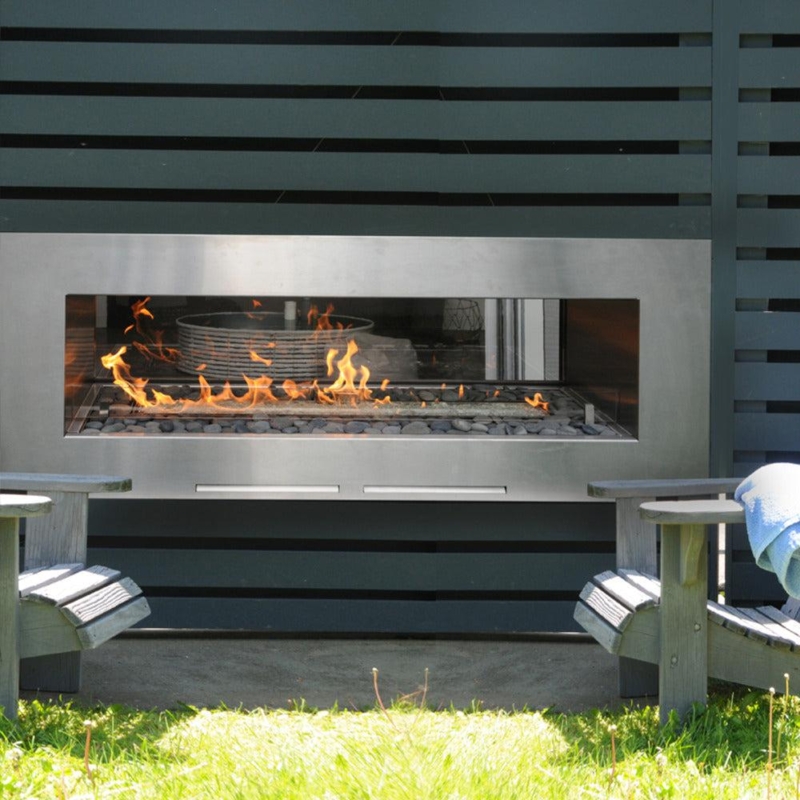 See-Through Linear Gas Fireplace Built-In Stainless Steel Frame