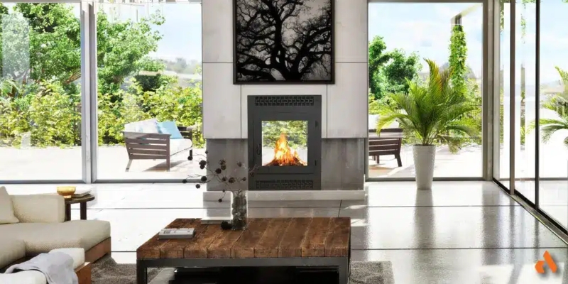 See Thru Fireplace Double Sided Indoor Outdoor Flow Stone Hearth