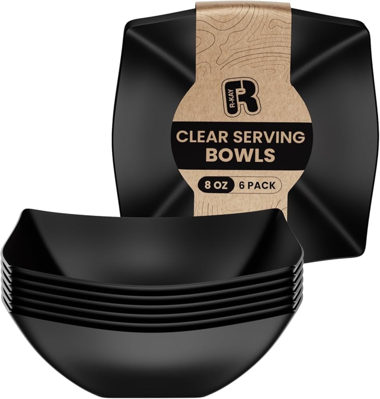 Serving Bowl Black Plastic Square Shape High Gloss Modern Catering