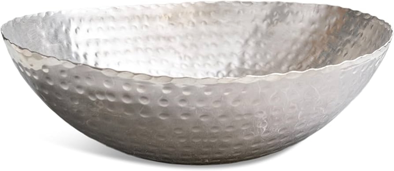 Serving Bowl Brushed Aluminum Hammered Oval Table Centerpiece