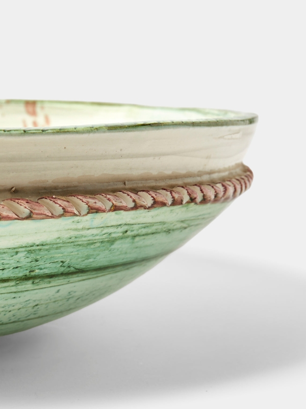 Serving Bowl, Brushstroke Motif Glossy Wide Rim, Mid-Century Modern