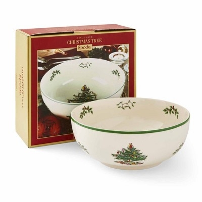 Serving Bowl, Classic Christmas Tree Motif with Green Rim Accent