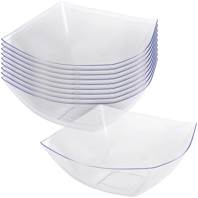 Serving Bowl Clear Plastic Fluted Texture Square Snack Bowls