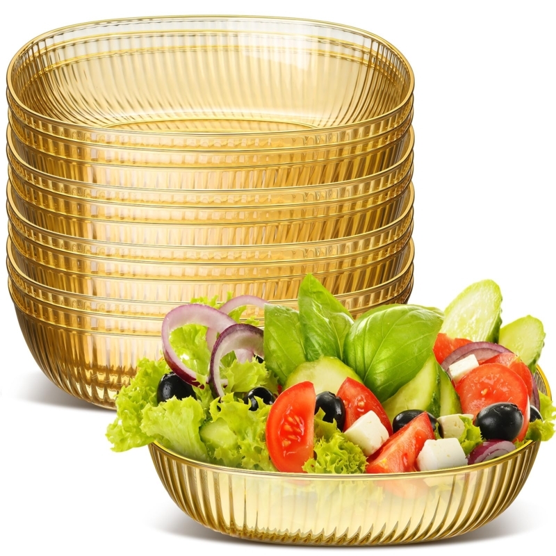Serving Bowl Clear Plastic Gold Beaded Rim Scalloped Edge