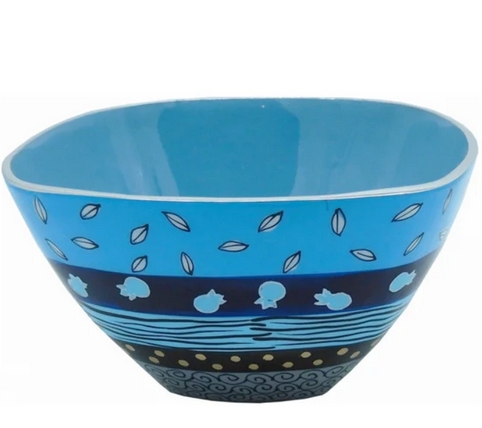 Serving Bowl Electric Blue Hammered Metallic Vibrant Centerpiece