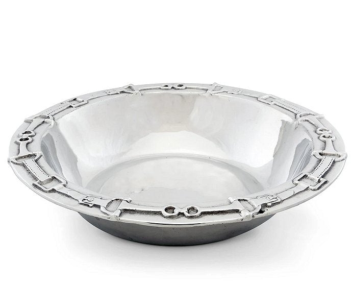 Serving Bowl Equestrian Bit Trim Leather Straps Polished Silver