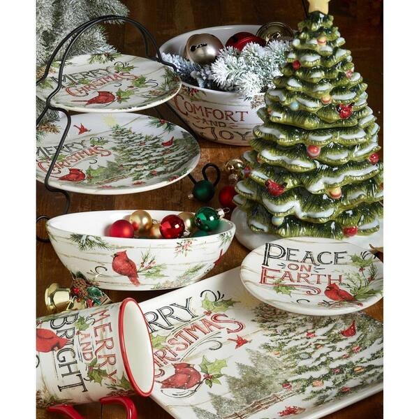 Serving Bowl, Evergreen Motif with 128 oz Capacity and Decorative Rim