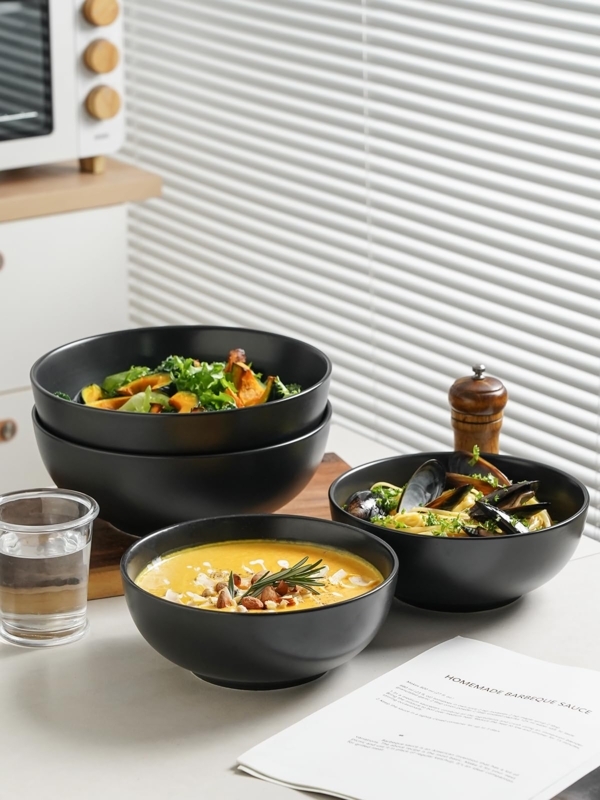 Serving Bowl Extra Wide Coupe Shape Matte Black Pasta Bowl Set