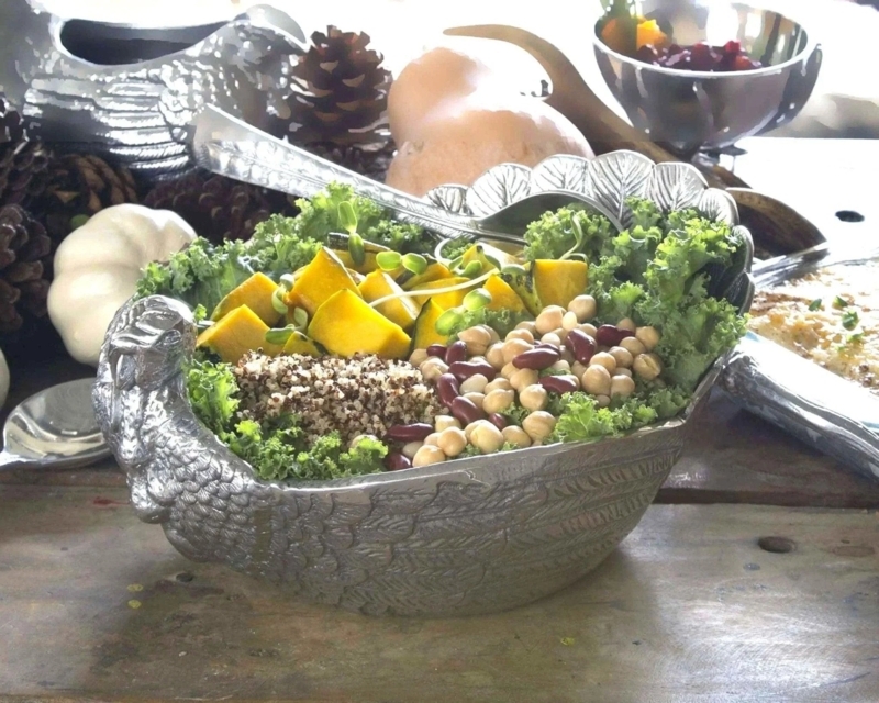 Serving Bowl Figural Turkey Handcrafted Aluminum Rustic Seasonal