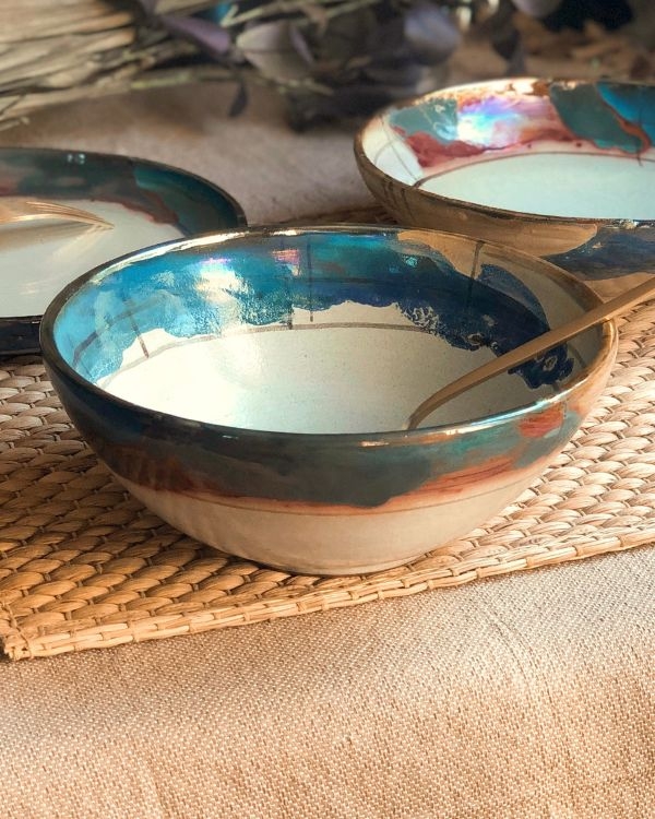 Serving Bowl, Gold Splatter Pattern Navy Blue, Moody Glam Tabletop