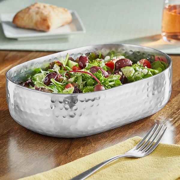 Serving Bowl Hammered Oval Polished Metal Contemporary Fruit Dish