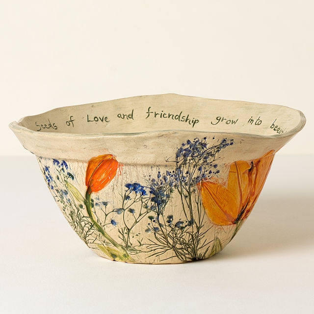 Serving Bowl, Ivory Stoneware, Cottagecore Style, Shallow Wavy Edge