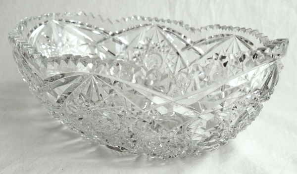 Serving Bowl Large Crystal Pedestal Base Deep Diamond Cut Facets
