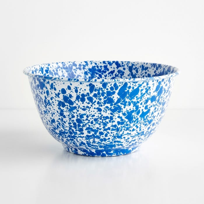 Serving Bowl made of Enamelware with Blue Splatter Pattern