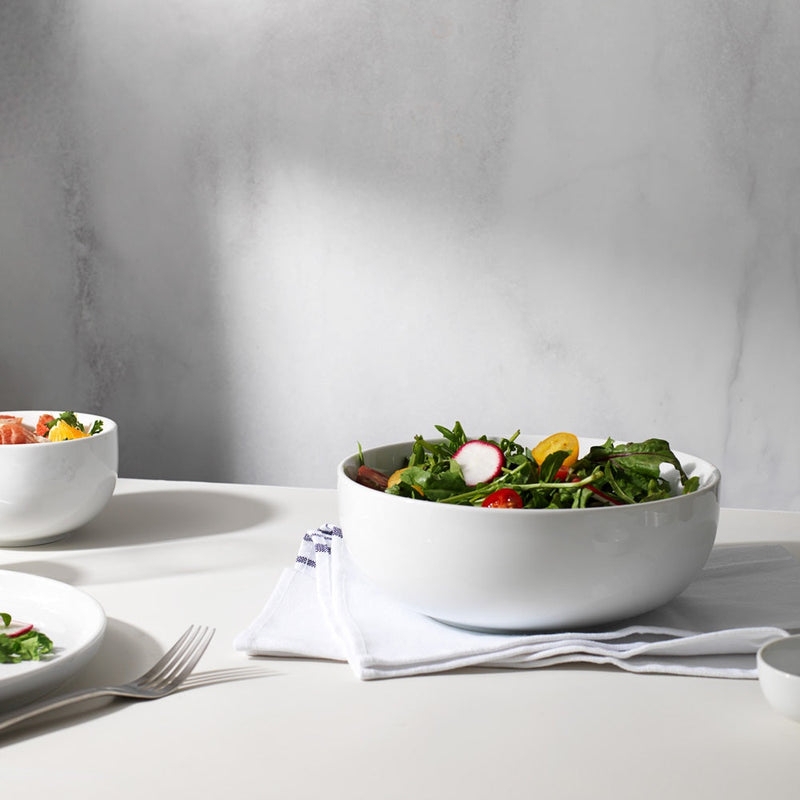 Serving Bowl Matte White Ceramic Oversized Wide Rim Minimalist Design