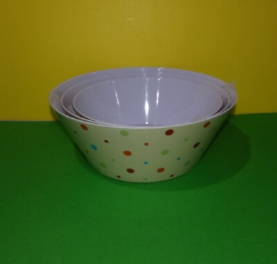 Serving Bowl Melamine Scalloped Rim Polka Dot Pattern Playful Nesting