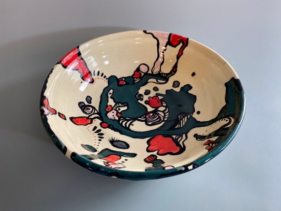 Serving Bowl, Organic Wavy Rim Speckled Glaze, Handcrafted Ceramic