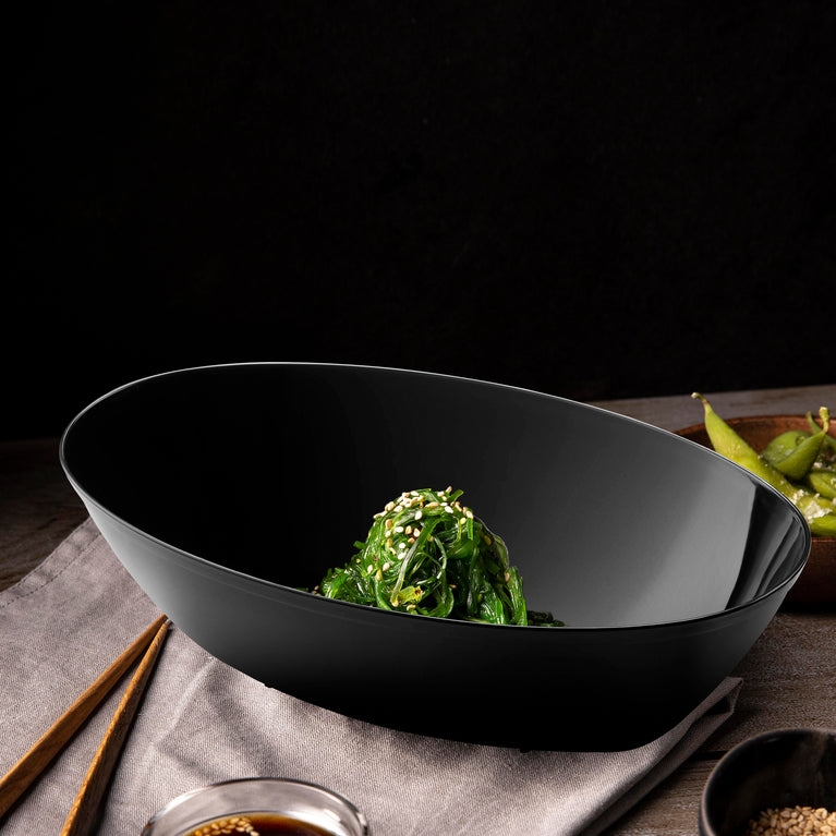 Serving Bowl Oval Silhouette Matching Utensils Sleek Salad Presentation