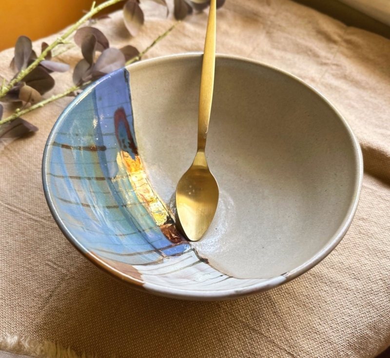 Serving Bowl, Oversized Wabi-Sabi Beige Speckled, Minimalist Tabletop
