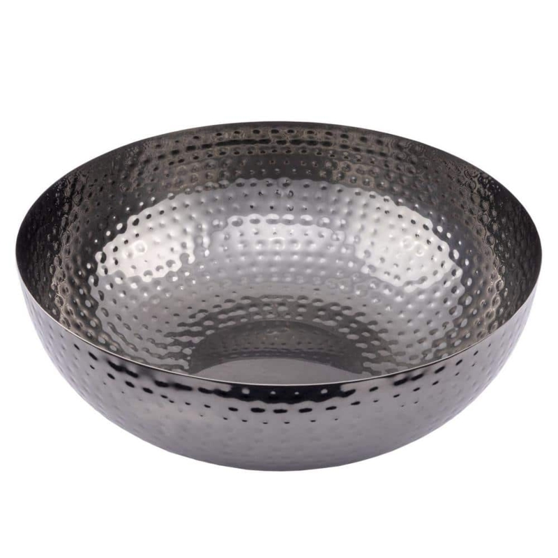 Serving Bowl Oxidized Silver Hammered Metal Rustic Centerpiece